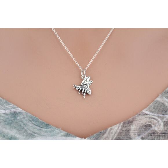 Sterling Silver Realistic Bee Charm Necklace, Silver  Bee Pendant Necklace - Picture 1 of 5